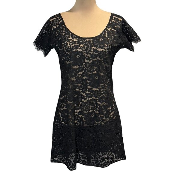 NWT Floral Lace Mini Dress Sz.L Black Sheer Goth Festival Y2K Beach Cover-Up - Picture 12 of 12